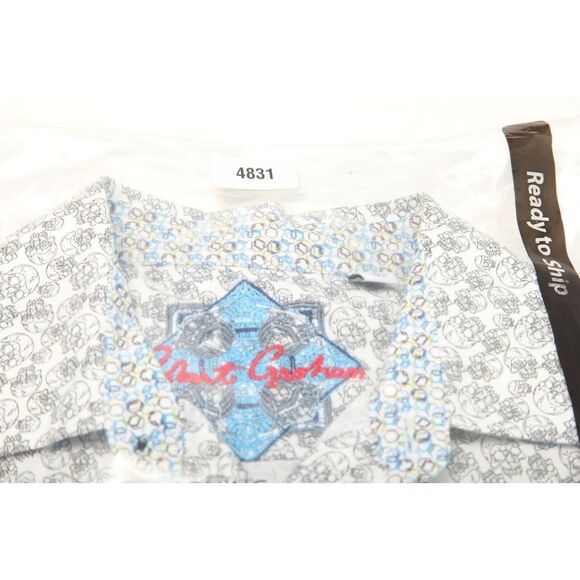 Robert Graham Shirt Mens Small White Gray Skulls AOP Flip Cuff - Picture 11 of 11